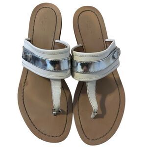 Coach Eileen Turn lock Slide Sandals Flip Flops white Silver Womens Size 9 money